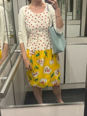 Playful Mixed-Print Dress with Yellow Floral Skirt